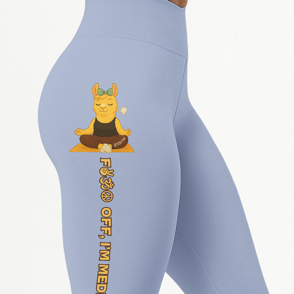Fck Off, Iâ€™m Meditating Chill Llama Yoga Pants All-Over Print Women's High Waist Leggings | 5To9Style