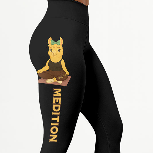 Medition Cool Chill Llama Yoga Pants All-Over Print Women's High Waist Leggings | 5To9Style