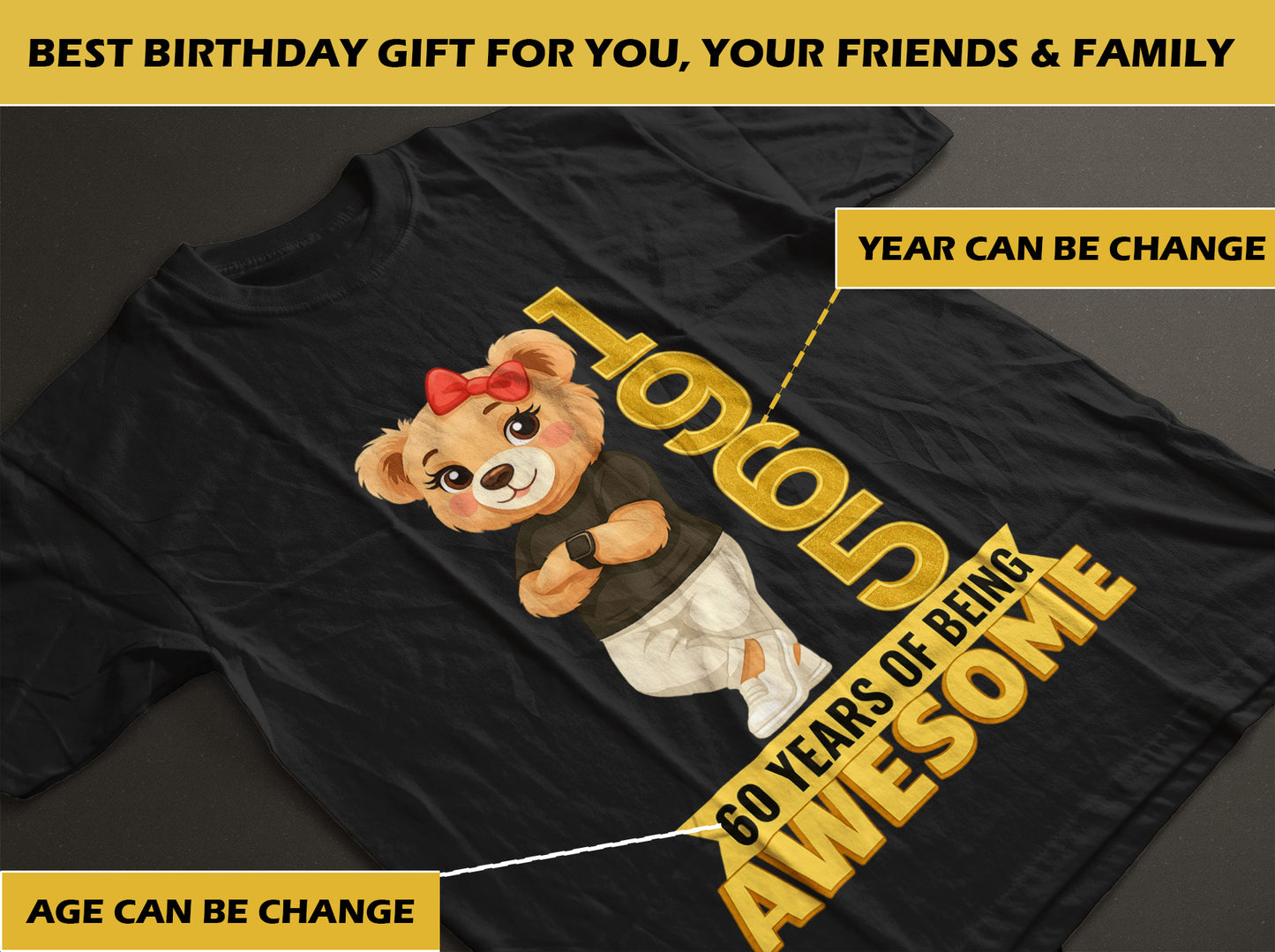 Chilling Bear Birthday Gift Idea Custom Year and Age T-shirt Classic Unisex T-Shirt | 5To9Style