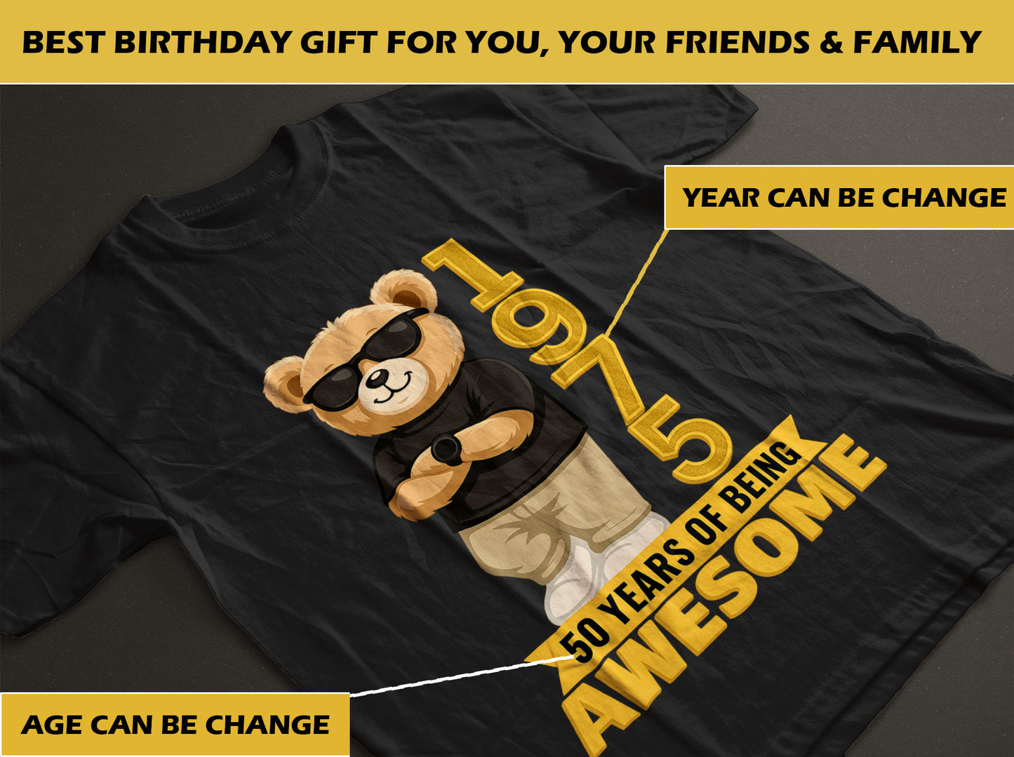 Chilling Bear Birthday Gift Idea For Men Custom Year and Age T-shirt Classic Unisex T-Shirt | 5To9Style