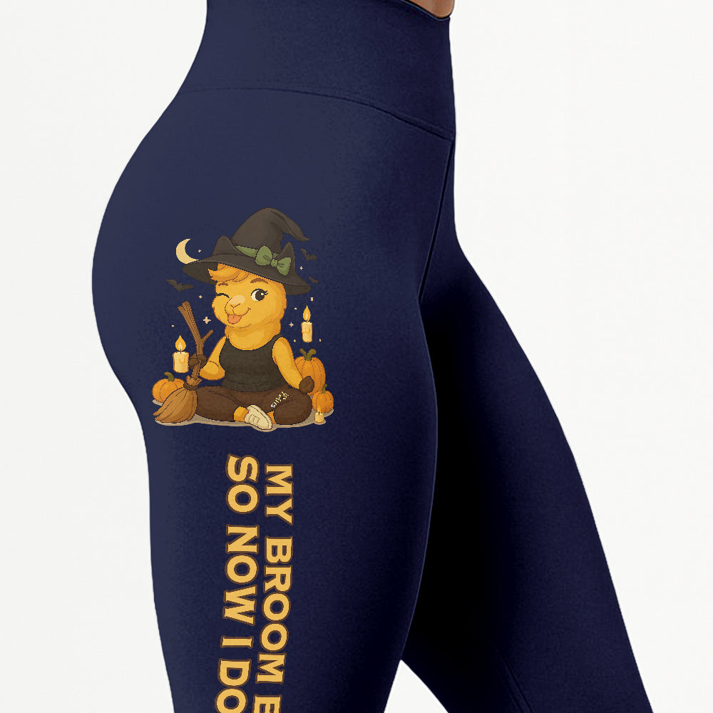 My Broom Broke So Now I Do Yoga Cool Chill Llama Halloween Yoga Pants All-Over Print Women's High Waist Leggings | 5To9Style
