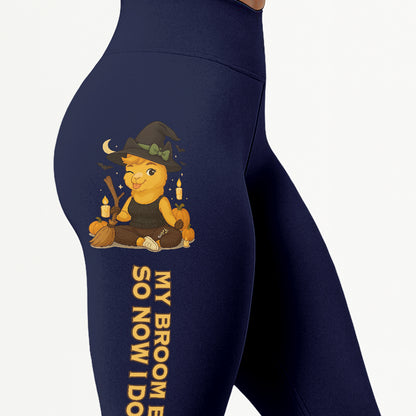 My Broom Broke So Now I Do Yoga Cool Chill Llama Halloween Yoga Pants All-Over Print Women's High Waist Leggings | 5To9Style