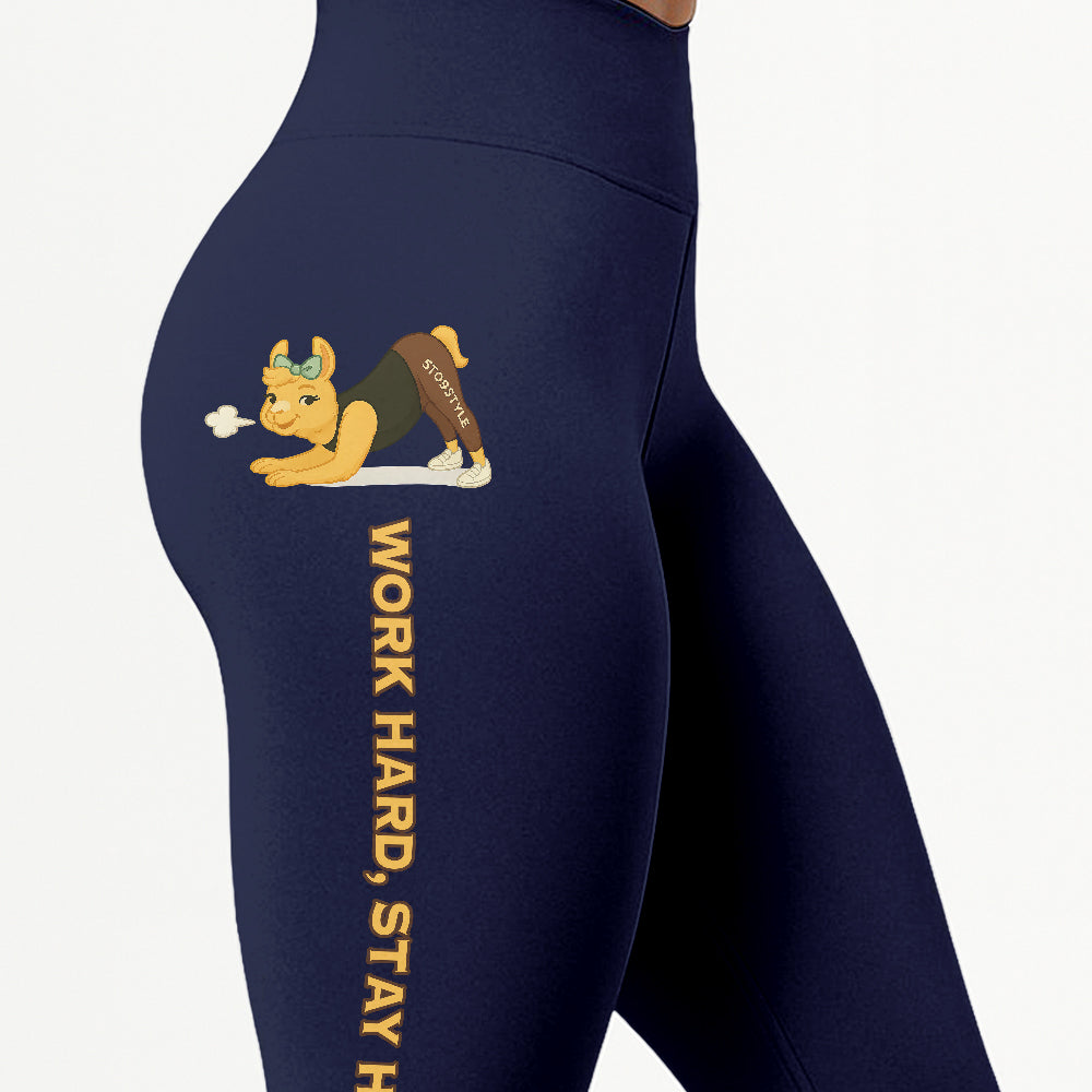 Work Hard, Stay Humble Chill Llama Yoga Pants All-Over Print Women's High Waist Leggings | 5To9Style