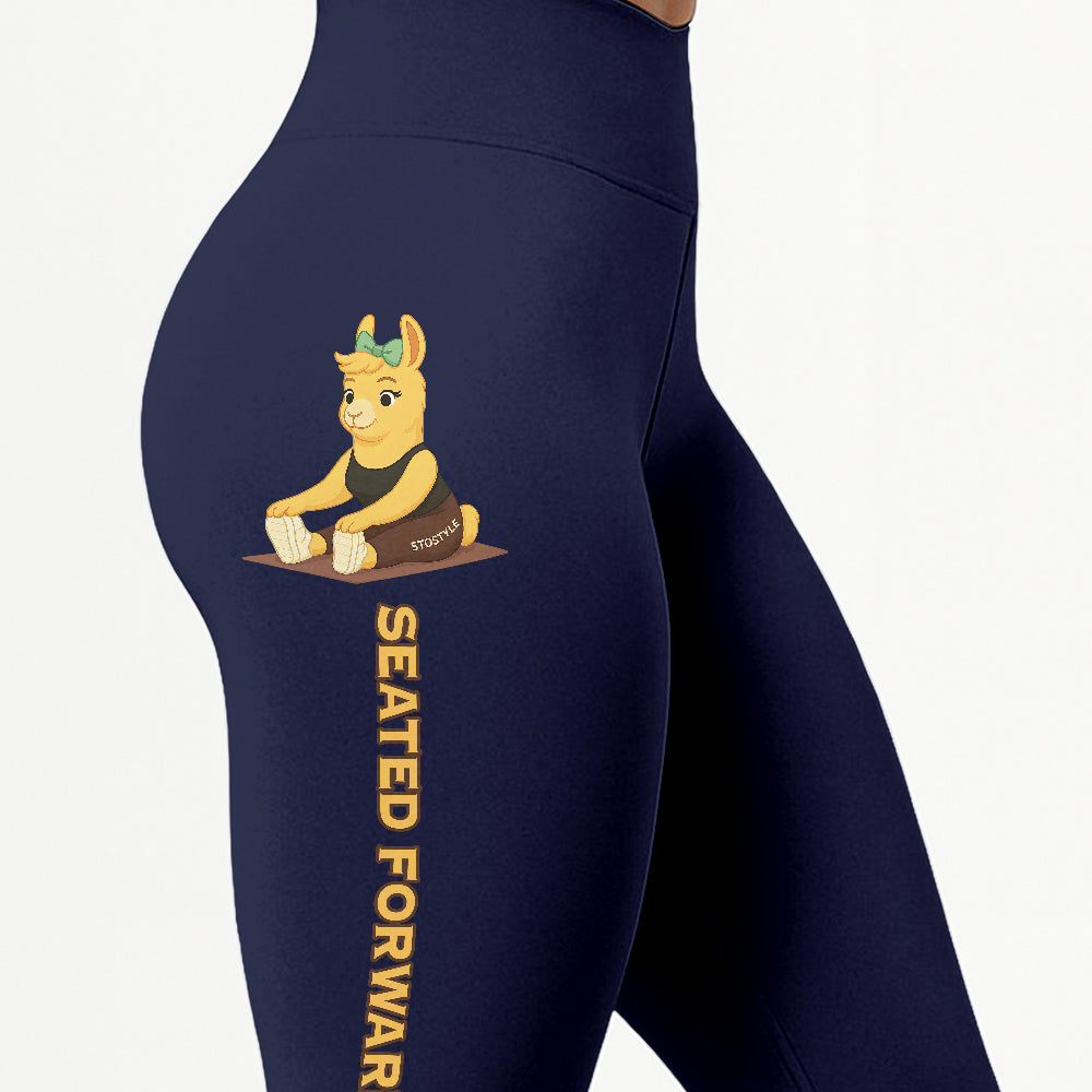 Seated Forward Bend Chill Llama Yoga Pants All-Over Print Women's High Waist Leggings | 5To9Style