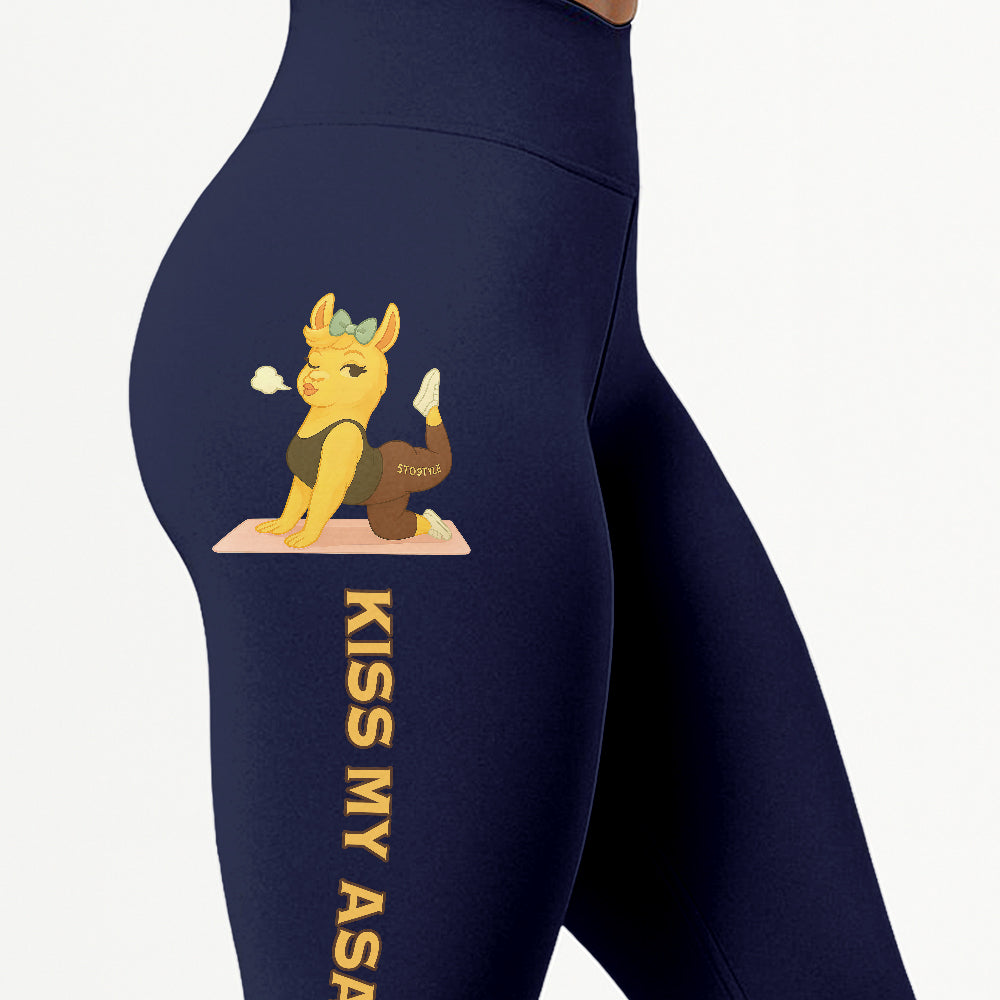 Kiss My Asana Chill Llama Yoga Pants All-Over Print Women's High Waist Leggings | 5To9Style
