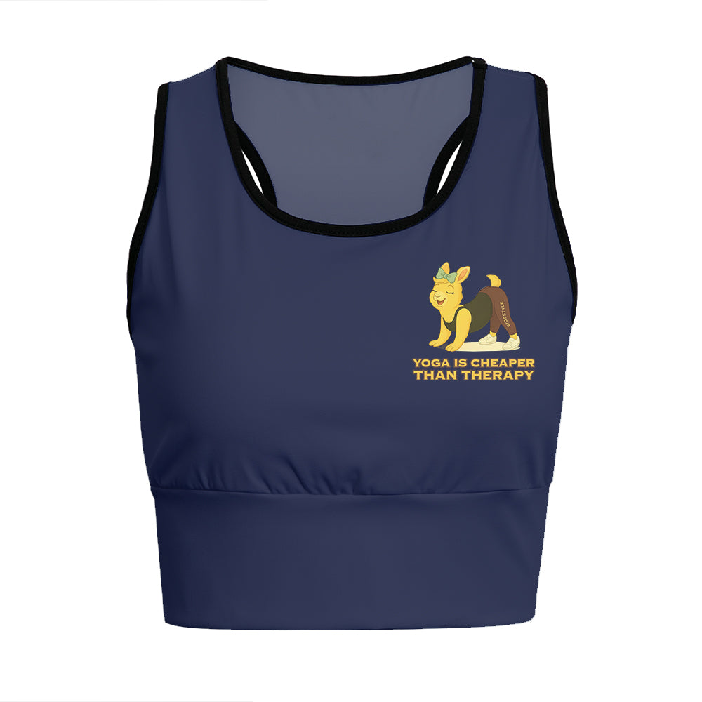 Yoga Is Cheaper Than Therapy Chill Llama Yoga Women's Sports Bra