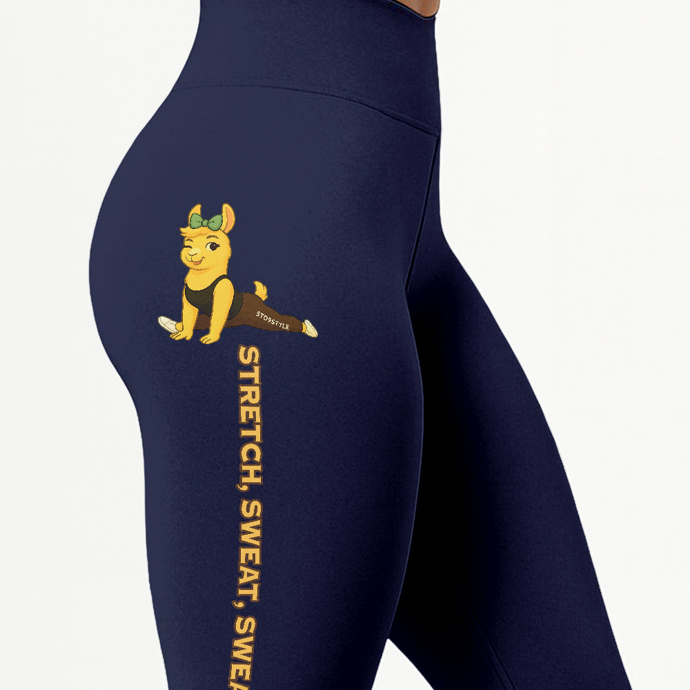 Stretch, Sweat, Swear Again Chill Llama Yoga Pants All-Over Print Women's High Waist Leggings | 5To9Style