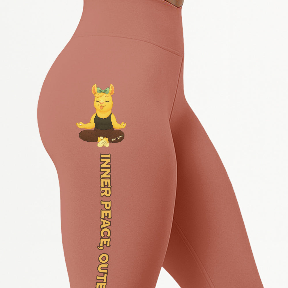 Inner Peace, Outer Slut Chill Llama Yoga Pants All-Over Print Women's High Waist Leggings | 5To9Style