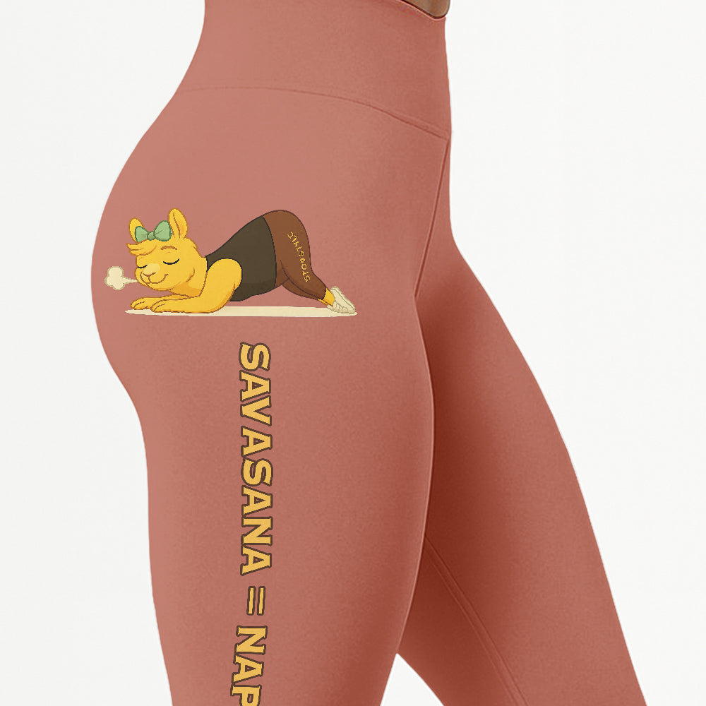 Savasana = Nap Porn Chill Llama Yoga Pants All-Over Print Women's High Waist Leggings | 5To9Style
