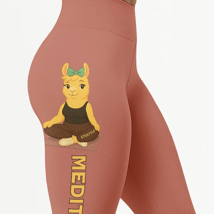 Medition Cool Chill Llama Yoga Pants All-Over Print Women's High Waist Leggings | 5To9Style