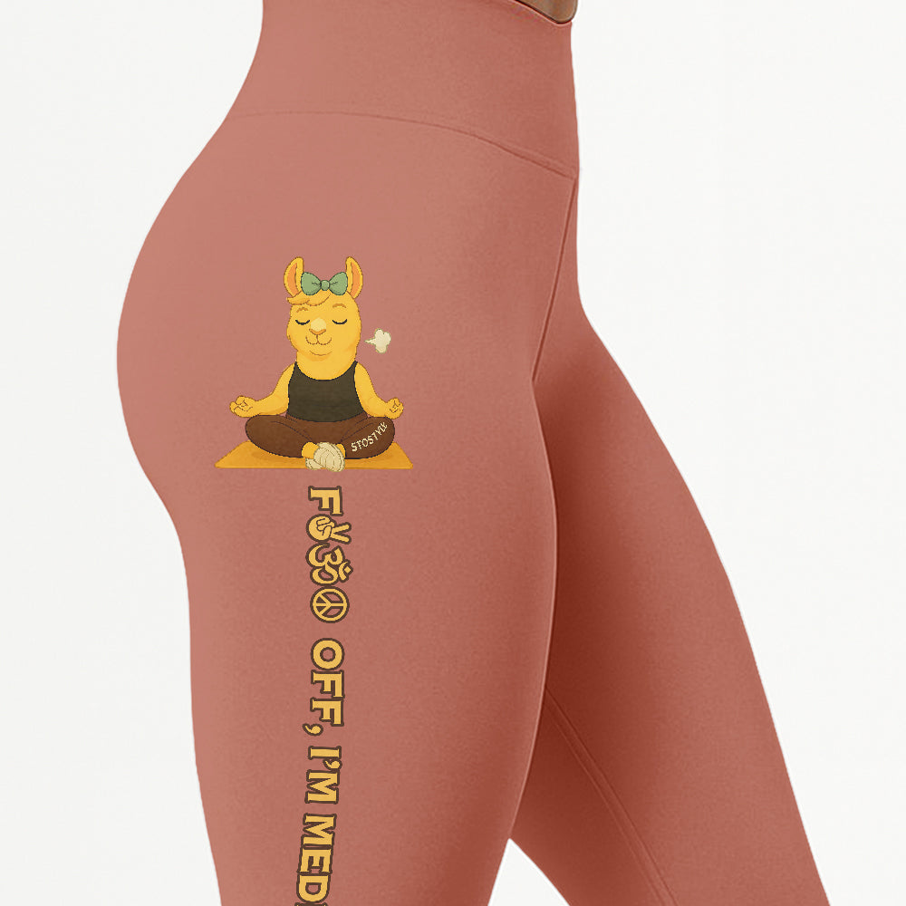 Fck Off, Iâ€™m Meditating Chill Llama Yoga Pants All-Over Print Women's High Waist Leggings | 5To9Style