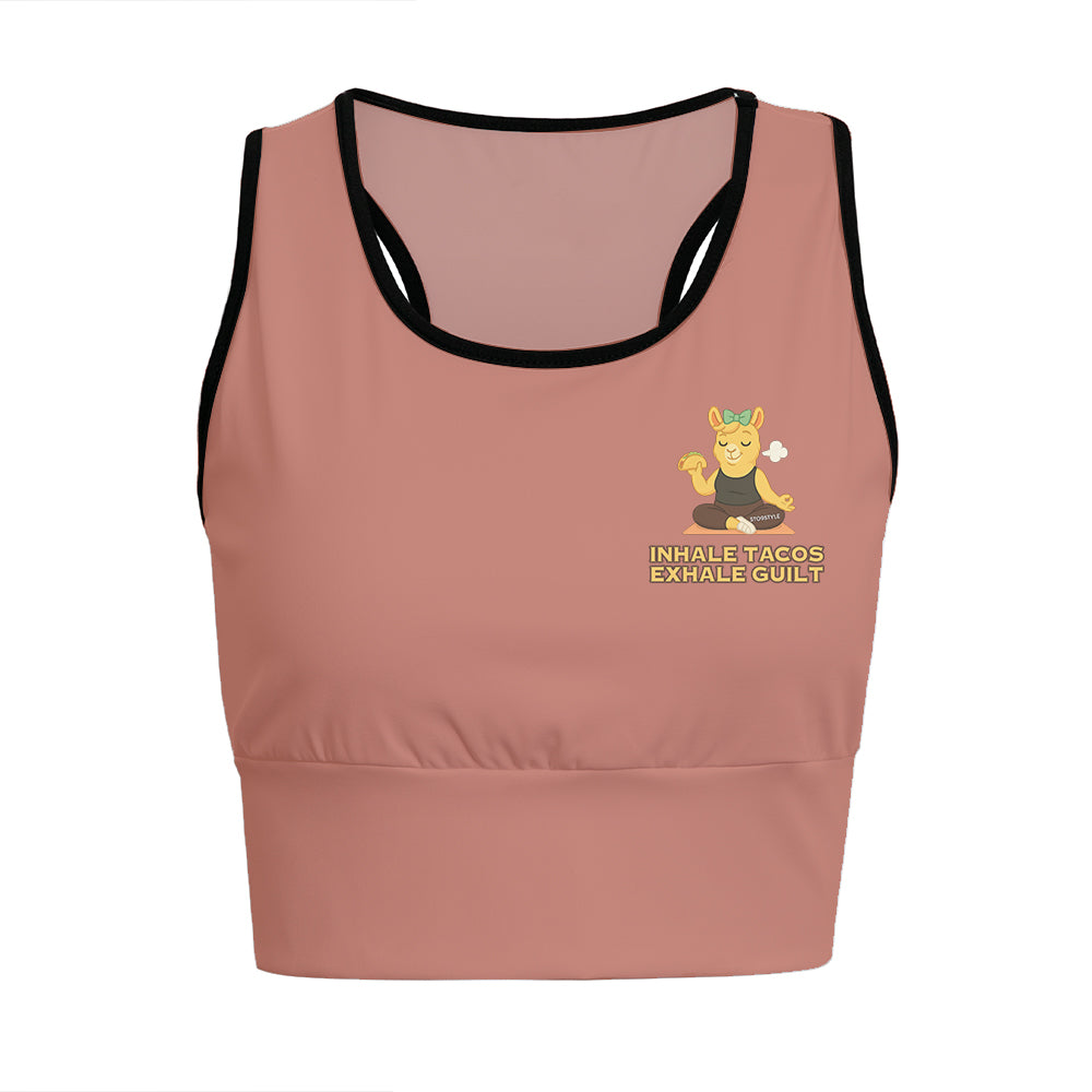 Inhale Tacos, Exhale Guilt Chill Llama Yoga Women's Sports Bra