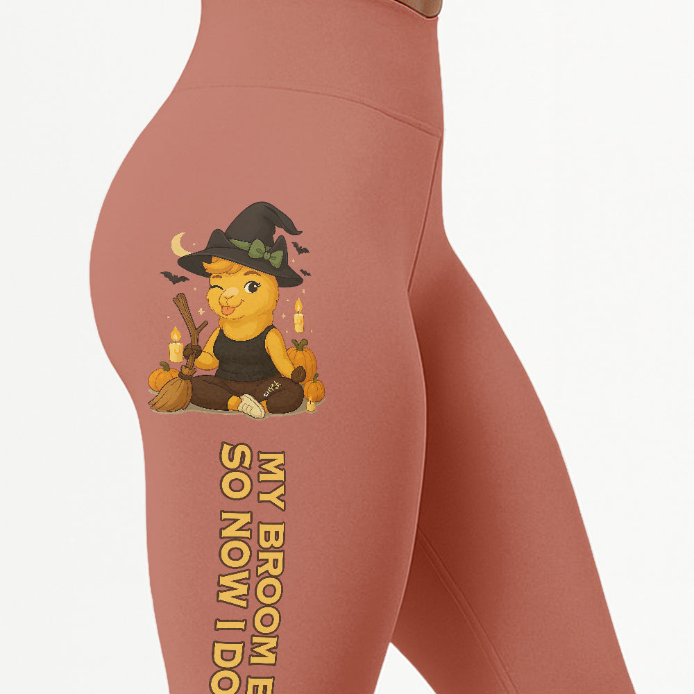 My Broom Broke So Now I Do Yoga Cool Chill Llama Halloween Yoga Pants All-Over Print Women's High Waist Leggings | 5To9Style