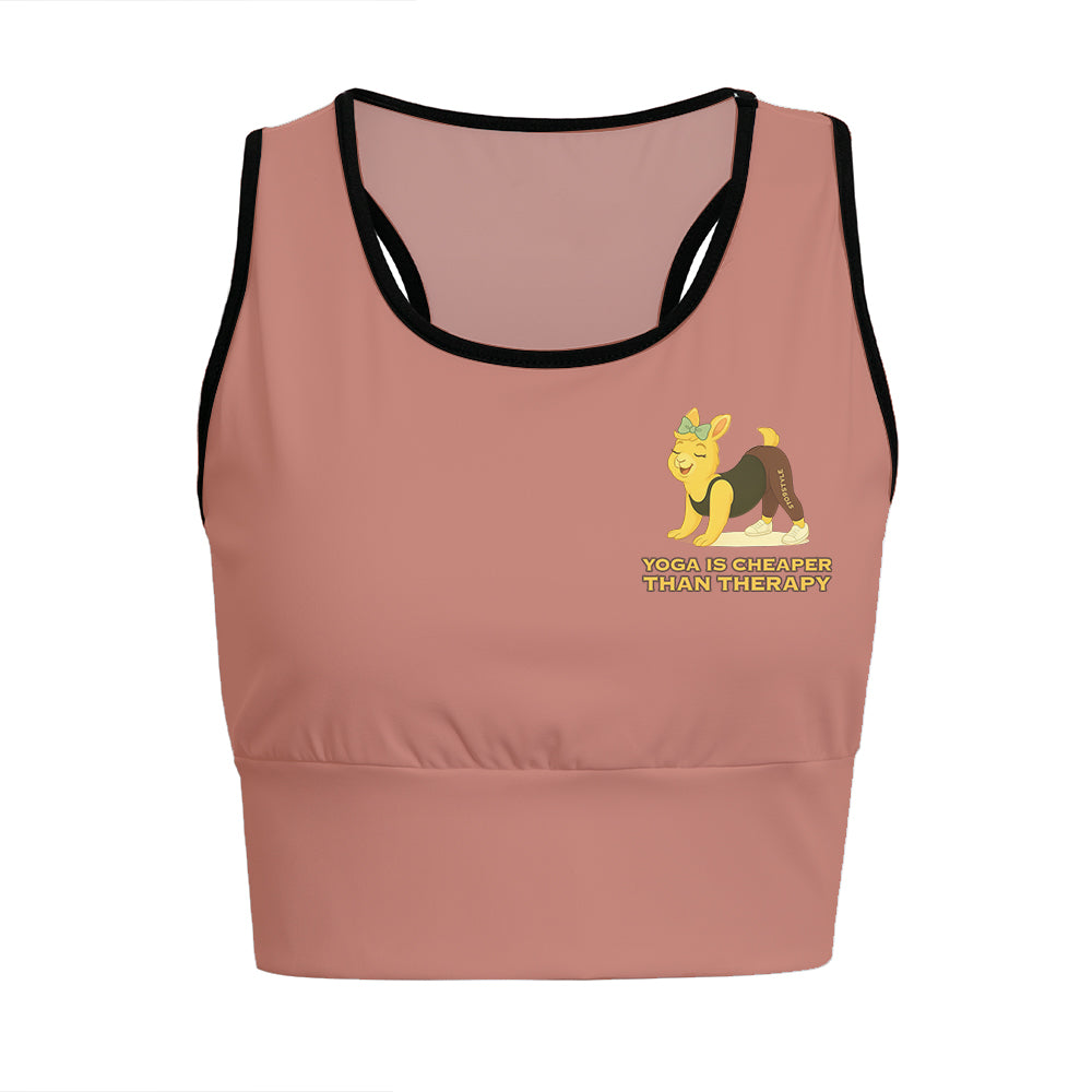 Yoga Is Cheaper Than Therapy Chill Llama Yoga Women's Sports Bra