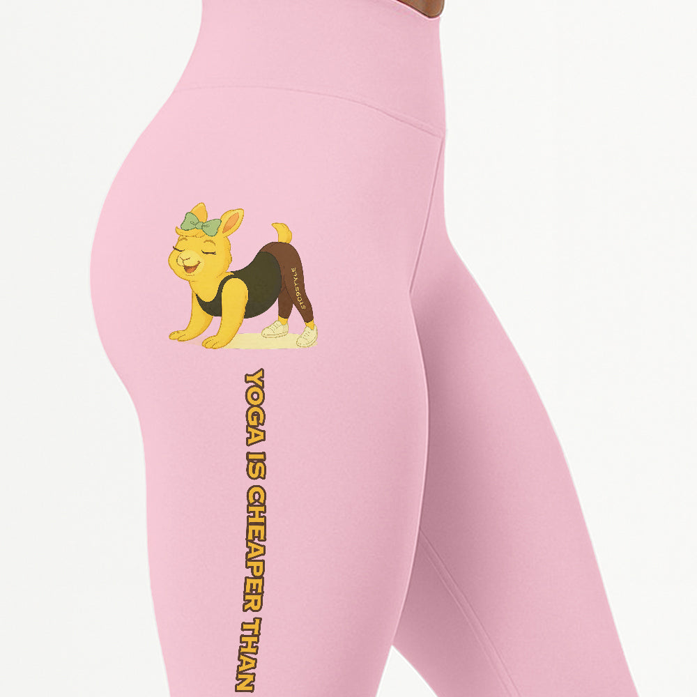 Yoga Is Cheaper Than Therapy Chill Llama Yoga Pants All-Over Print Women's High Waist Leggings | 5To9Style