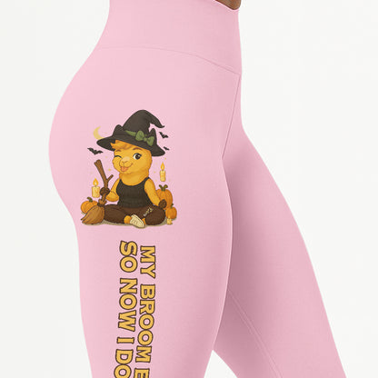 My Broom Broke So Now I Do Yoga Cool Chill Llama Halloween Yoga Pants All-Over Print Women's High Waist Leggings | 5To9Style