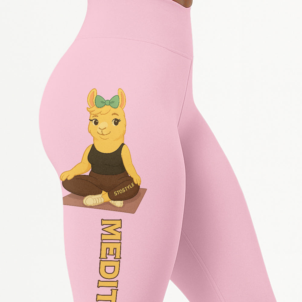 Medition Cool Chill Llama Yoga Pants All-Over Print Women's High Waist Leggings | 5To9Style
