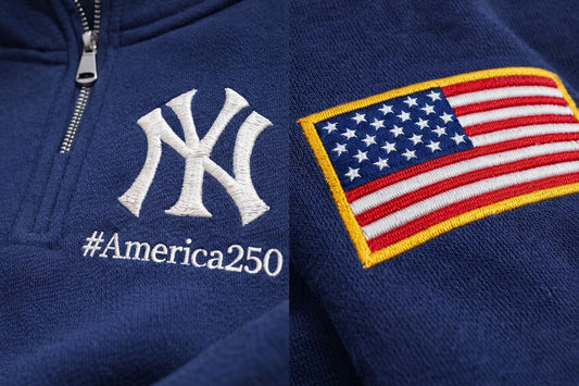 USA 250 Anniversary Embroidered Logo Premium Quarter Zip Sweatshirt, Inspired Quarter Zip Sweater, Unisex Baseball Sweatshirt
