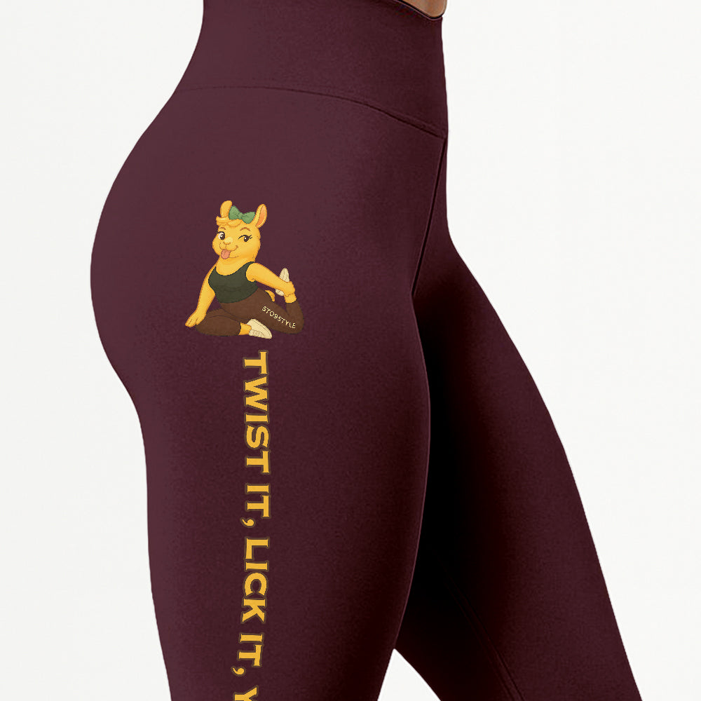 Twist It, Lick It, Yoga It Chill Llama Yoga Pants All-Over Print Women's High Waist Leggings | 5To9Style