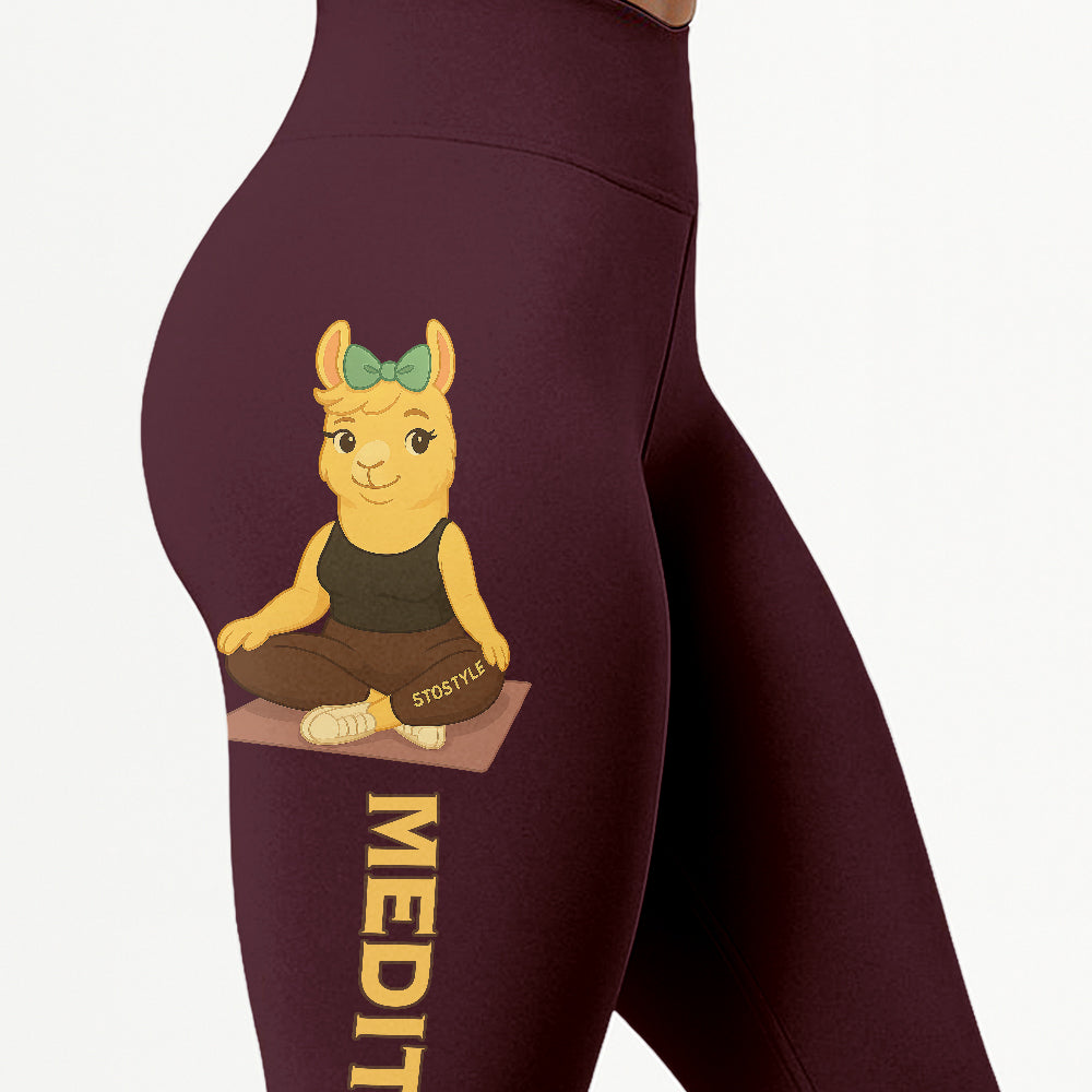 Medition Cool Chill Llama Yoga Pants All-Over Print Women's High Waist Leggings | 5To9Style
