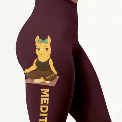 Medition Cool Chill Llama Yoga Pants All-Over Print Women's High Waist Leggings | 5To9Style