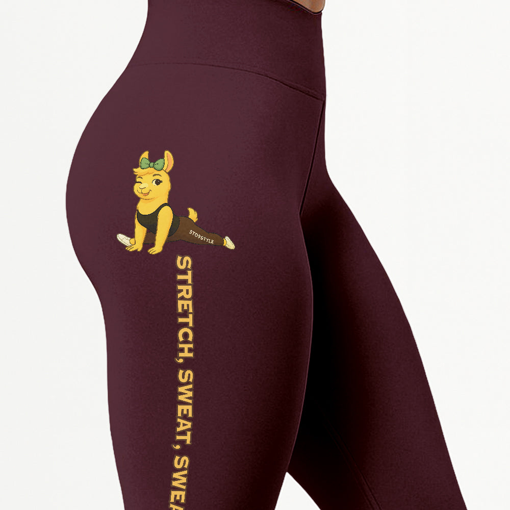 Stretch, Sweat, Swear Again Chill Llama Yoga Pants All-Over Print Women's High Waist Leggings | 5To9Style