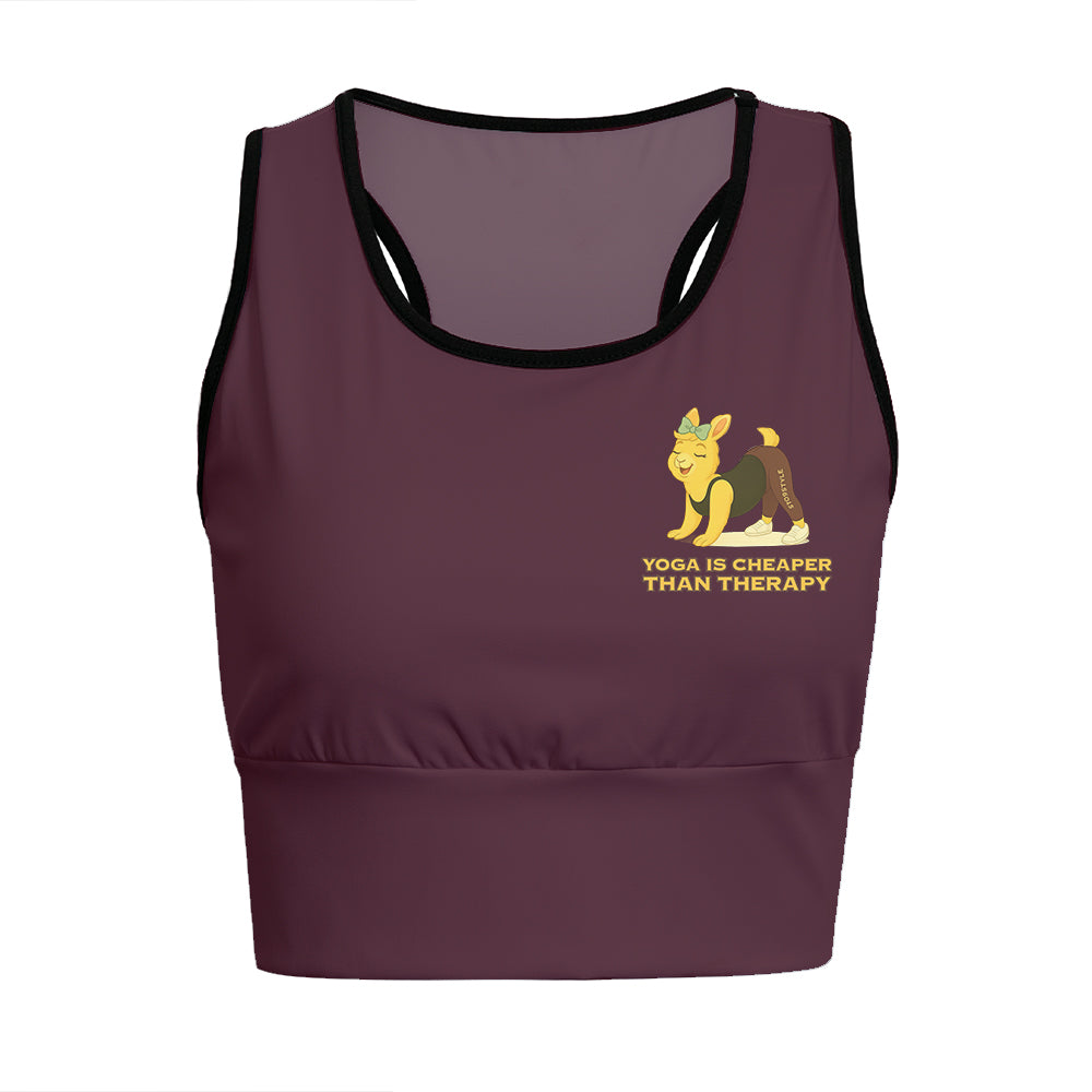 Yoga Is Cheaper Than Therapy Chill Llama Yoga Women's Sports Bra