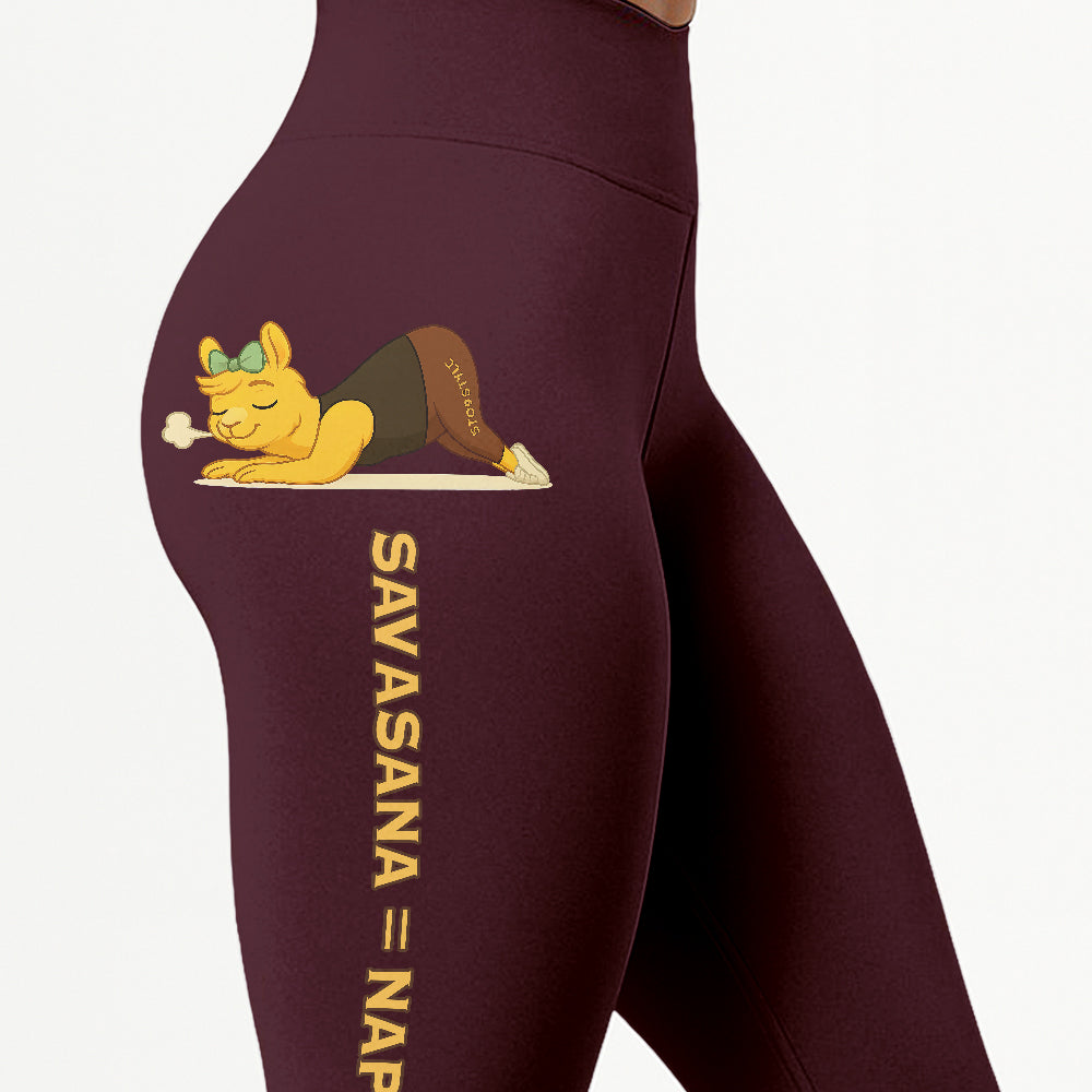 Savasana = Nap Porn Chill Llama Yoga Pants All-Over Print Women's High Waist Leggings | 5To9Style