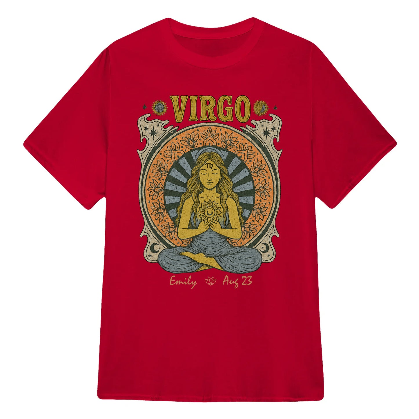 Zodiac Virgo Meditation Mandala Sun and Moon Symbols Yoga Classic Unisex T-Shirt | 5To9Style