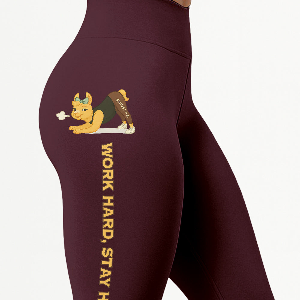 Work Hard, Stay Humble Chill Llama Yoga Pants All-Over Print Women's High Waist Leggings | 5To9Style
