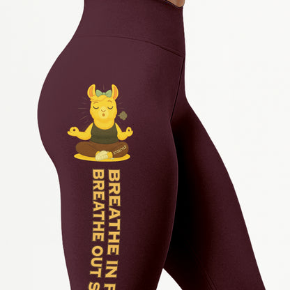 Breathe In Peace, Breathe Out Stress Chill Llama Yoga Pants All-Over Print Women's High Waist Leggings | 5To9Style