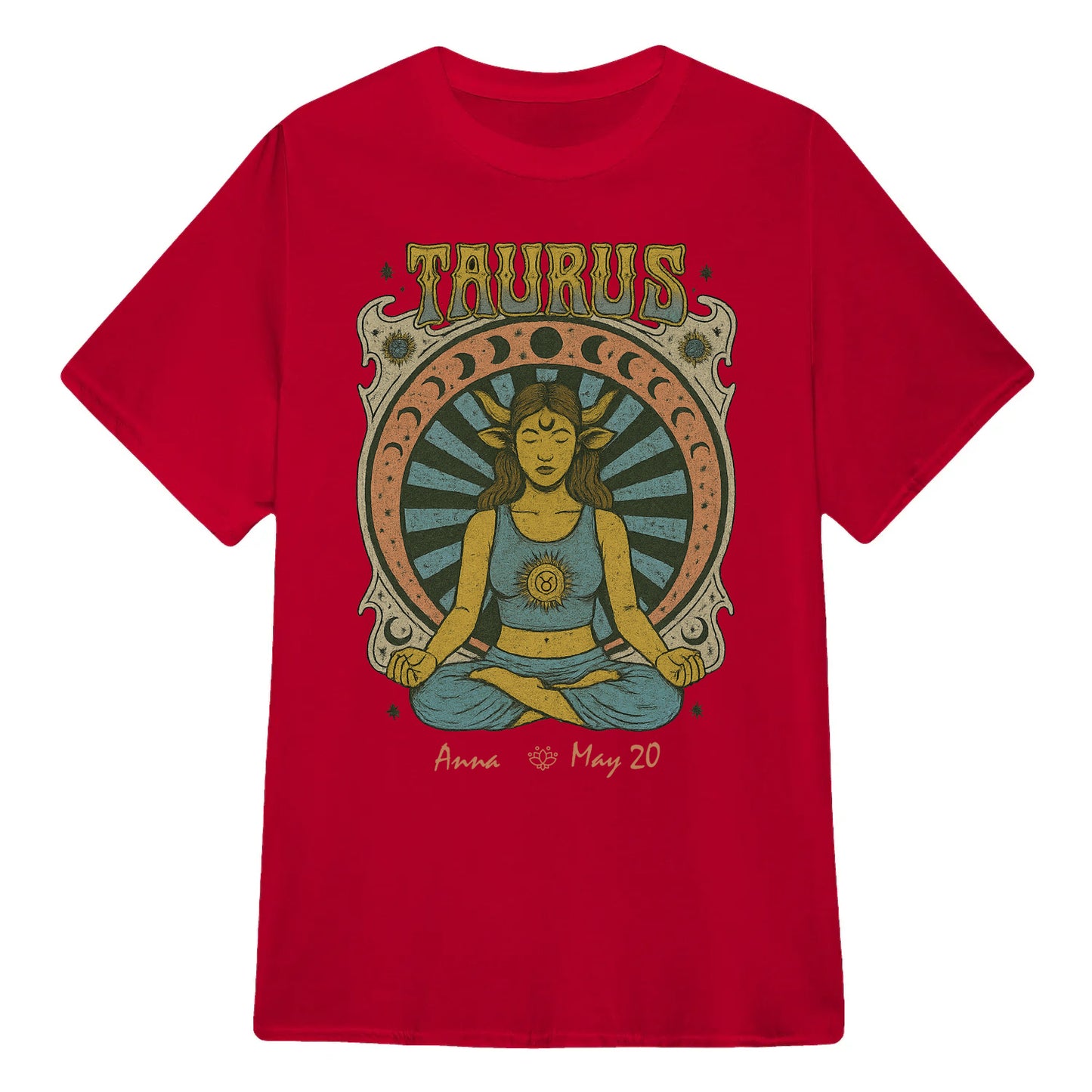 Zodiac Taurus Meditation Mandala Sun and Moon Symbols Yoga Classic Unisex T-Shirt | 5To9Style