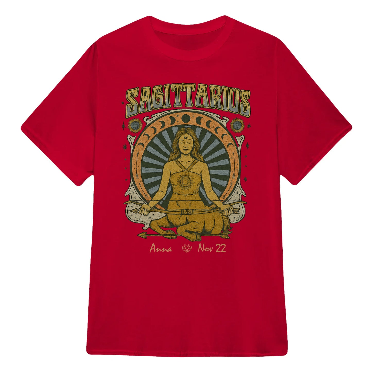 Zodiac Sagittarius Meditation Mandala Sun and Moon Symbols Yoga Classic Unisex T-Shirt | 5To9Style
