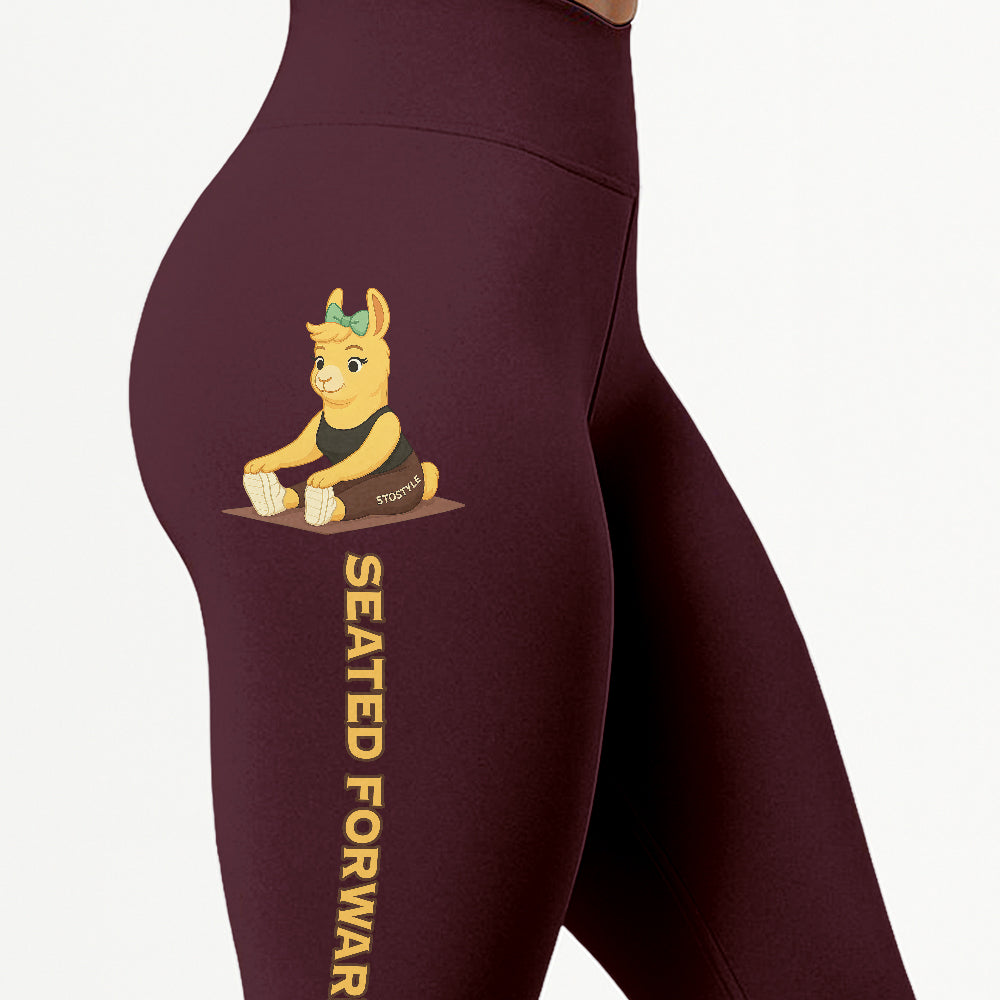 Seated Forward Bend Chill Llama Yoga Pants All-Over Print Women's High Waist Leggings | 5To9Style