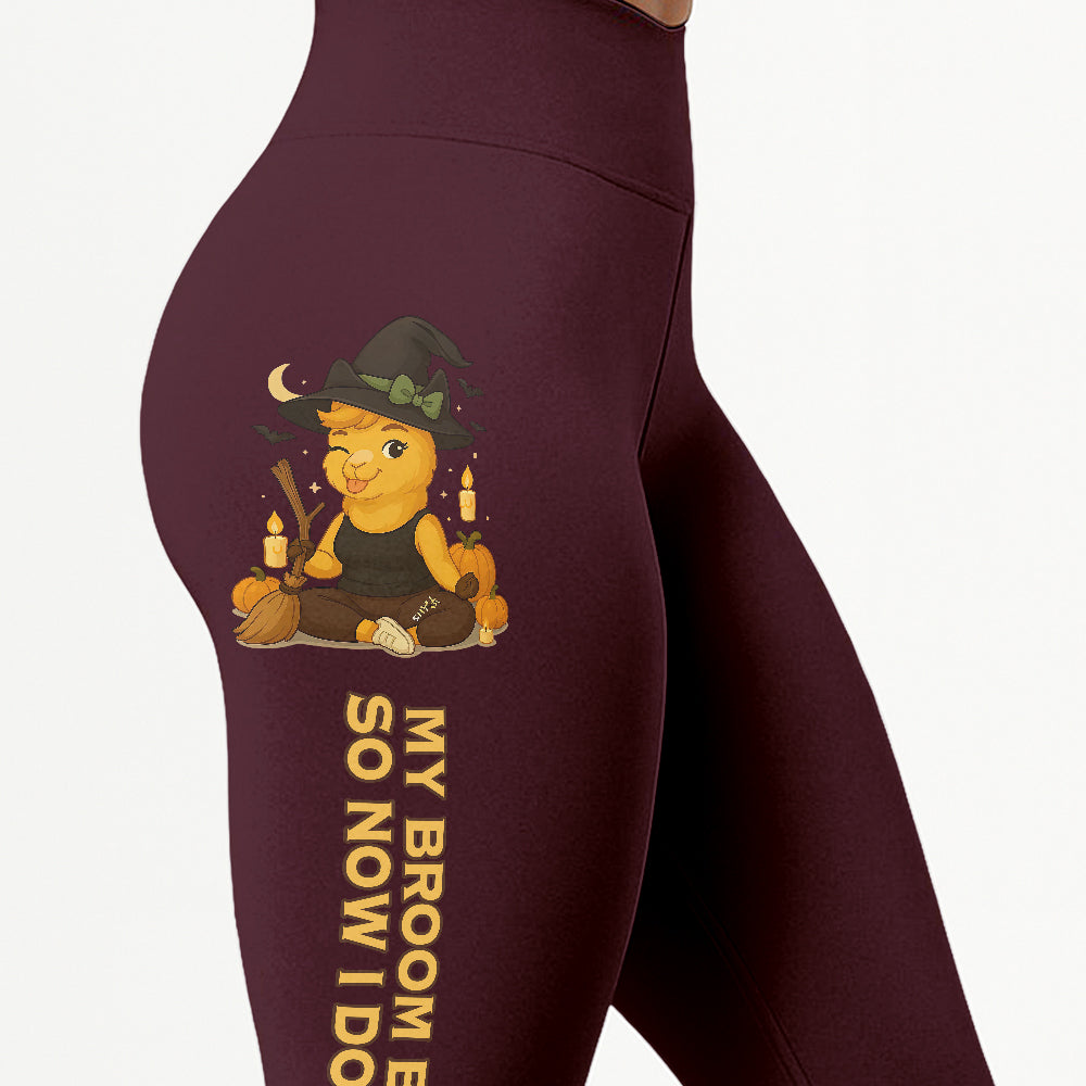 My Broom Broke So Now I Do Yoga Cool Chill Llama Halloween Yoga Pants All-Over Print Women's High Waist Leggings | 5To9Style