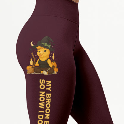 My Broom Broke So Now I Do Yoga Cool Chill Llama Halloween Yoga Pants All-Over Print Women's High Waist Leggings | 5To9Style