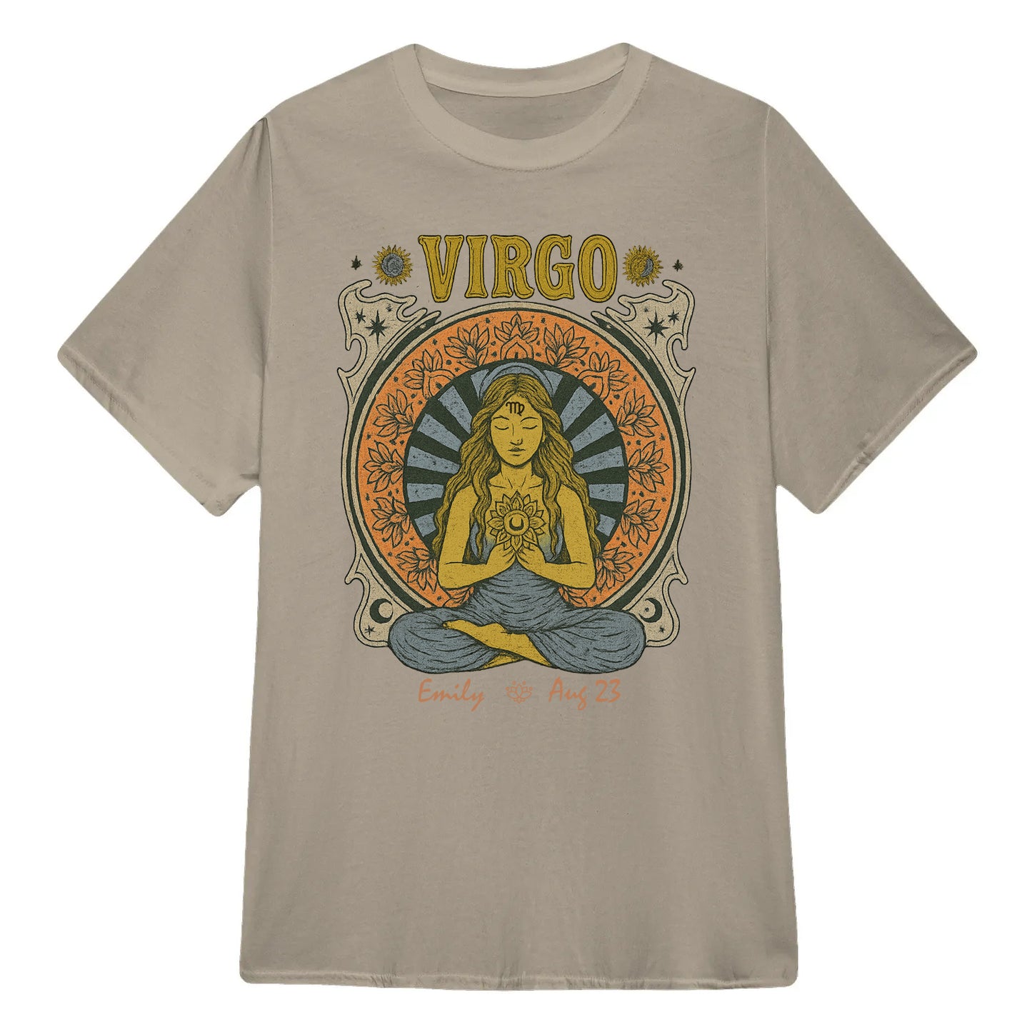 Zodiac Virgo Meditation Mandala Sun and Moon Symbols Yoga Classic Unisex T-Shirt | 5To9Style