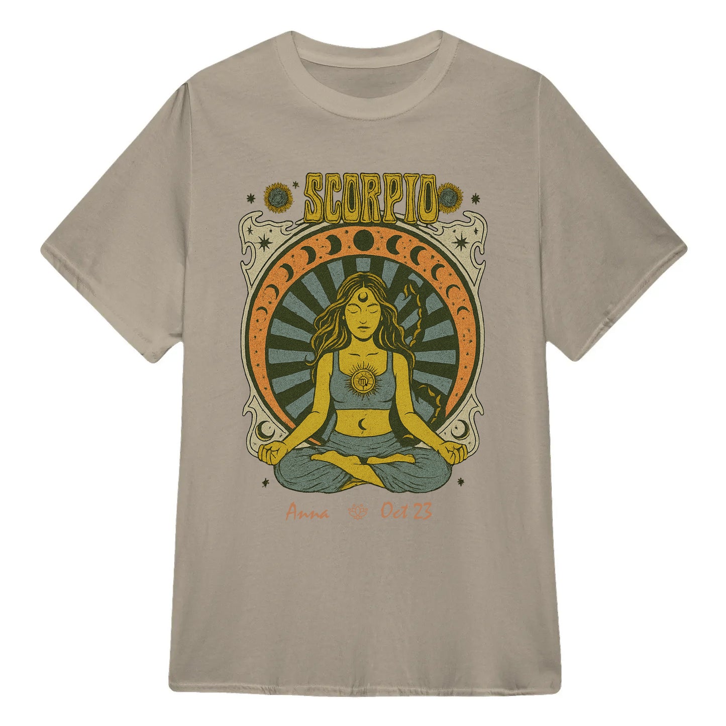 Zodiac Scorpio Meditation Mandala Sun and Moon Symbols Yoga Classic Unisex T-Shirt | 5To9Style