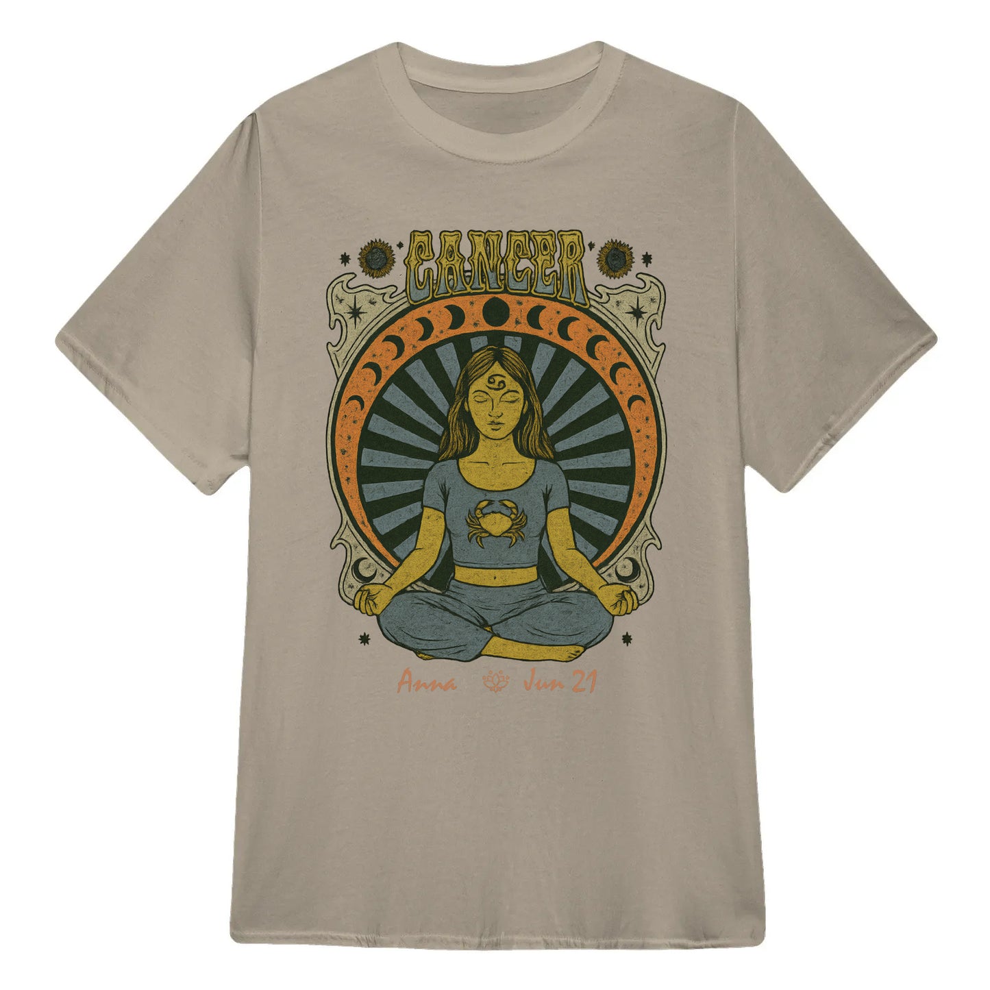 Zodiac Cancer Meditation Mandala Sun and Moon Symbols Yoga Classic Unisex T-Shirt | 5To9Style