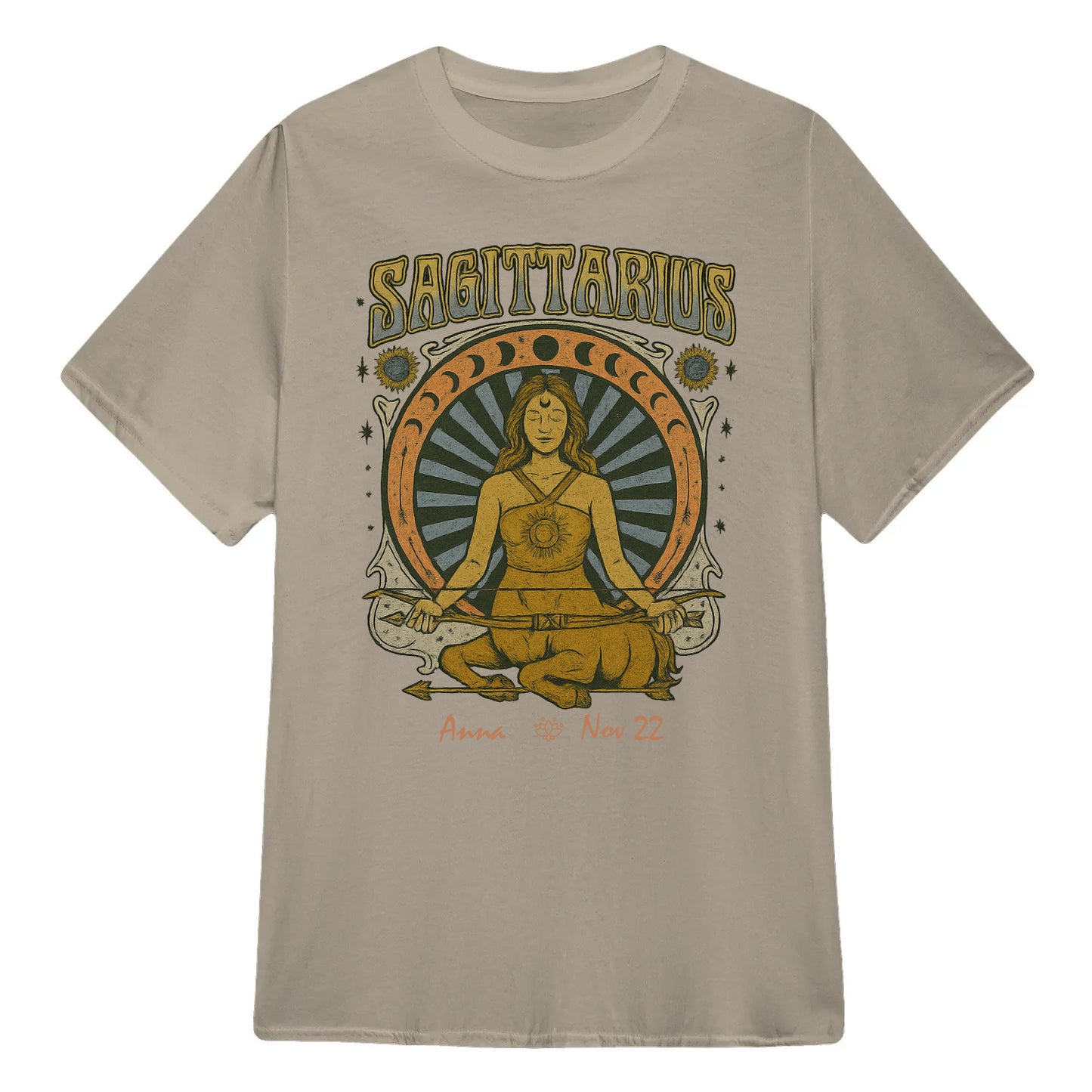 Zodiac Sagittarius Meditation Mandala Sun and Moon Symbols Yoga Classic Unisex T-Shirt | 5To9Style