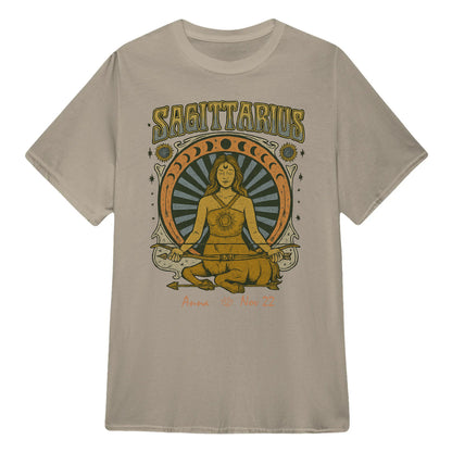 Zodiac Sagittarius Meditation Mandala Sun and Moon Symbols Yoga Classic Unisex T-Shirt | 5To9Style
