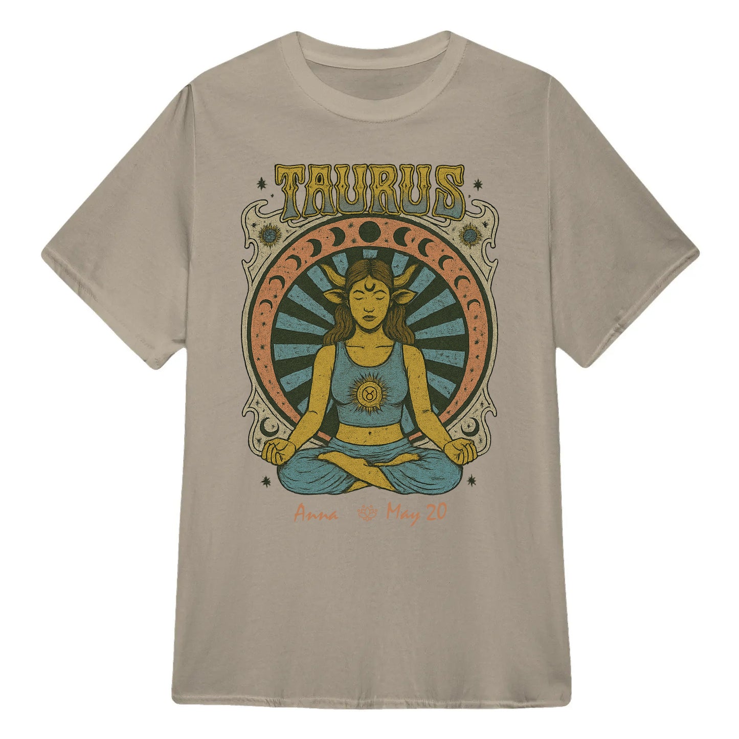 Zodiac Taurus Meditation Mandala Sun and Moon Symbols Yoga Classic Unisex T-Shirt | 5To9Style