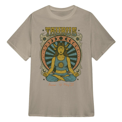 Zodiac Taurus Meditation Mandala Sun and Moon Symbols Yoga Classic Unisex T-Shirt | 5To9Style