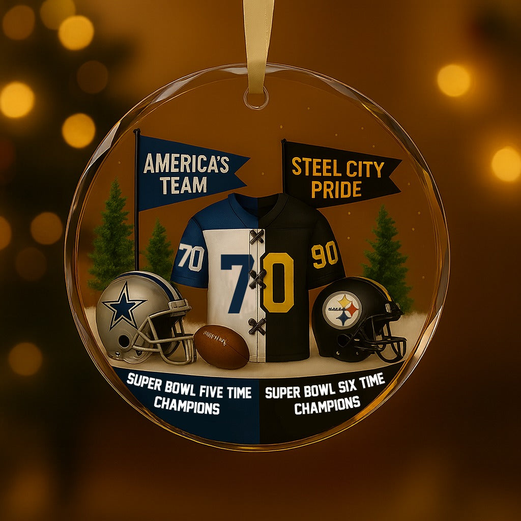 Glass Ornament With Packaging Gift Box Steelers #90 and Dallas Cowboys #70