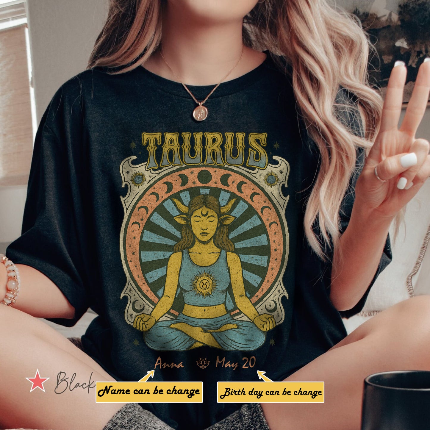 Zodiac Taurus Meditation Mandala Sun and Moon Symbols Yoga Classic Unisex T-Shirt | 5To9Style