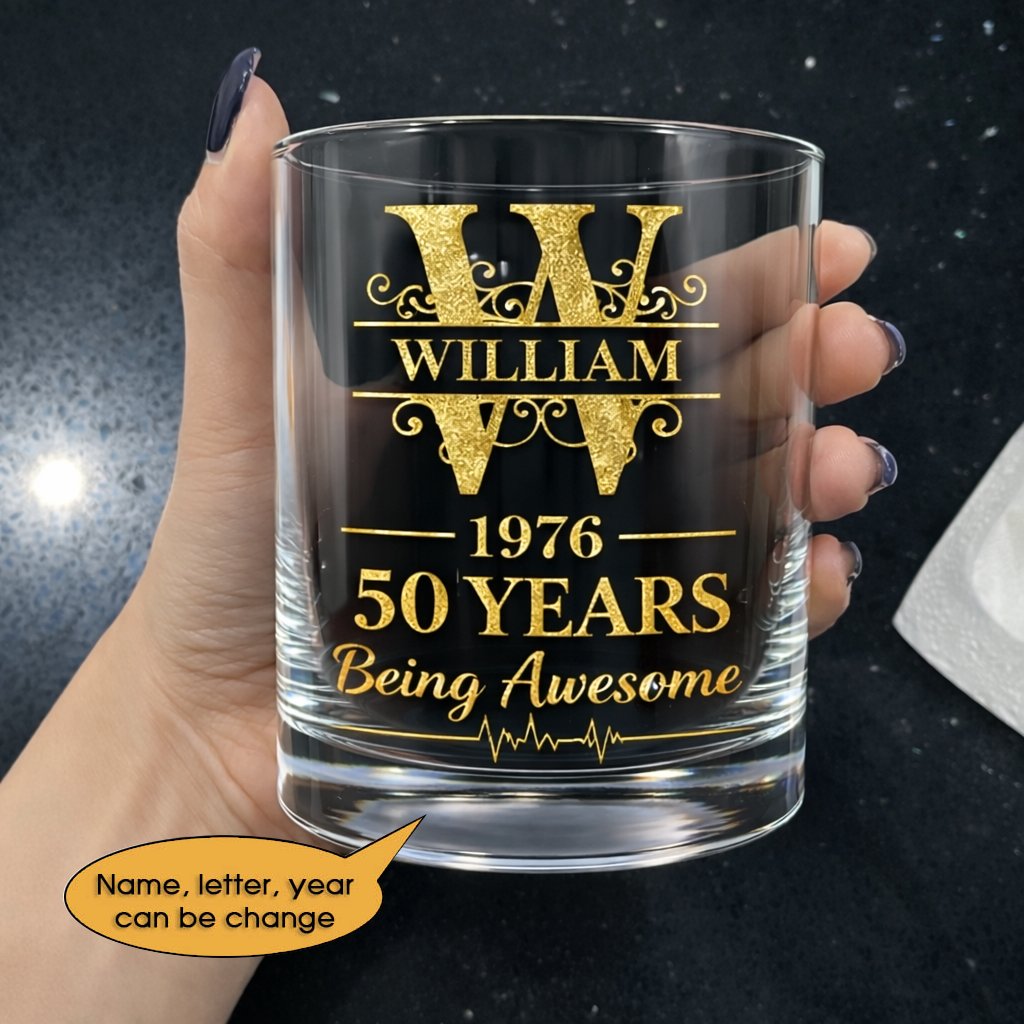 Glass Whiskey Age personalized name, year, letter for birthday Hot Sale